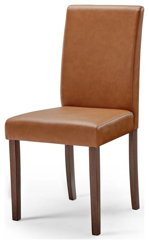 Side Dining Chair and Table Set, Faux Leather, Drak Brown Tan, Modern, Bistro