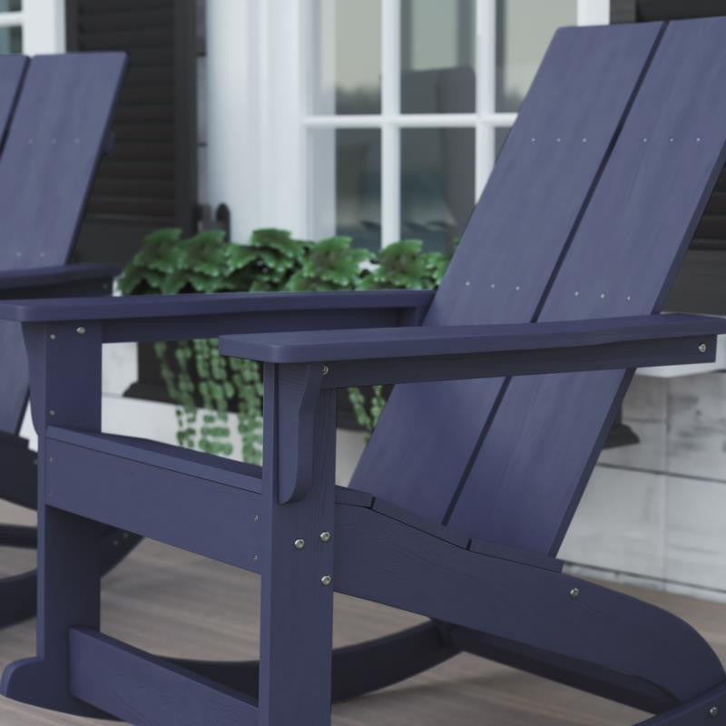 Finn Set of 2 Outdoor Rocking Adirondack Chair-Rust Resistant Hardware, Navy
