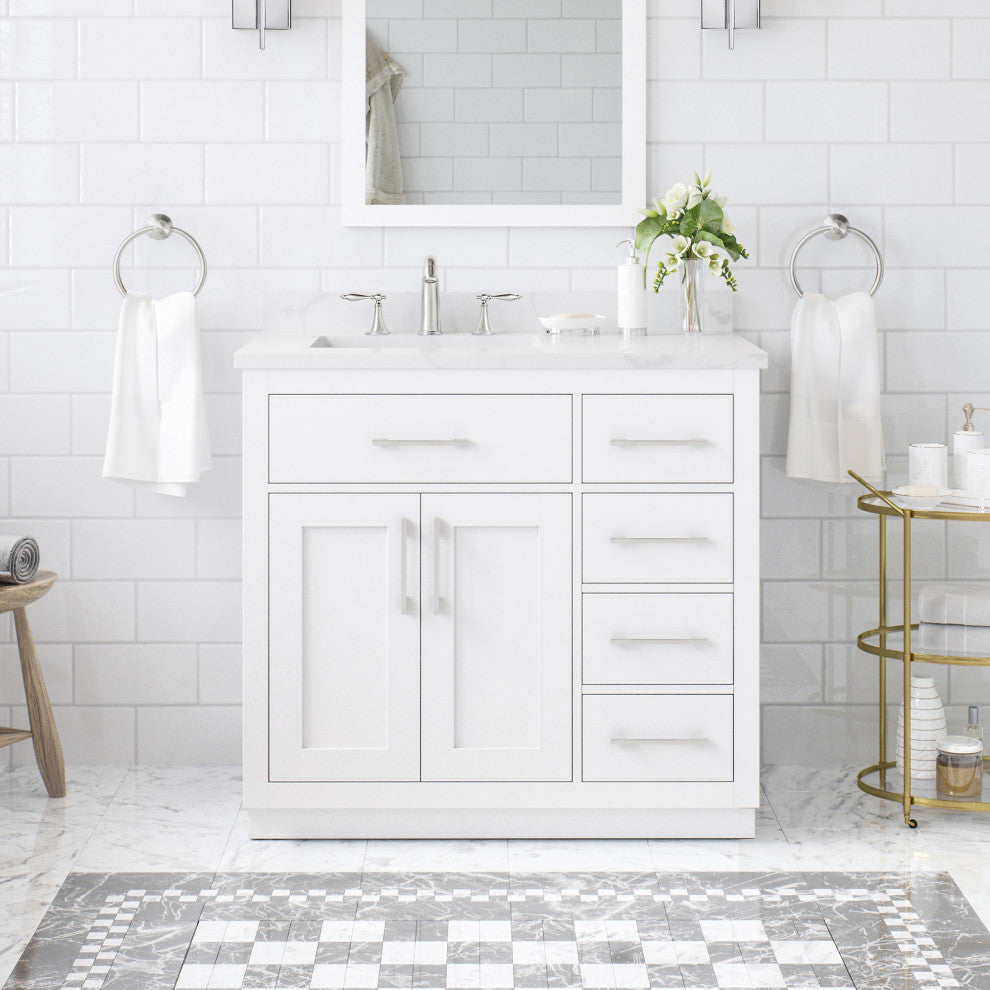 OVE Decors Athea 36" Vanity, Black Hardware, Power Bar, White