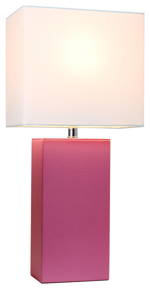 Elegant Designs Modern Leather Table Lamp With White Fabric Shade, Hot Pink