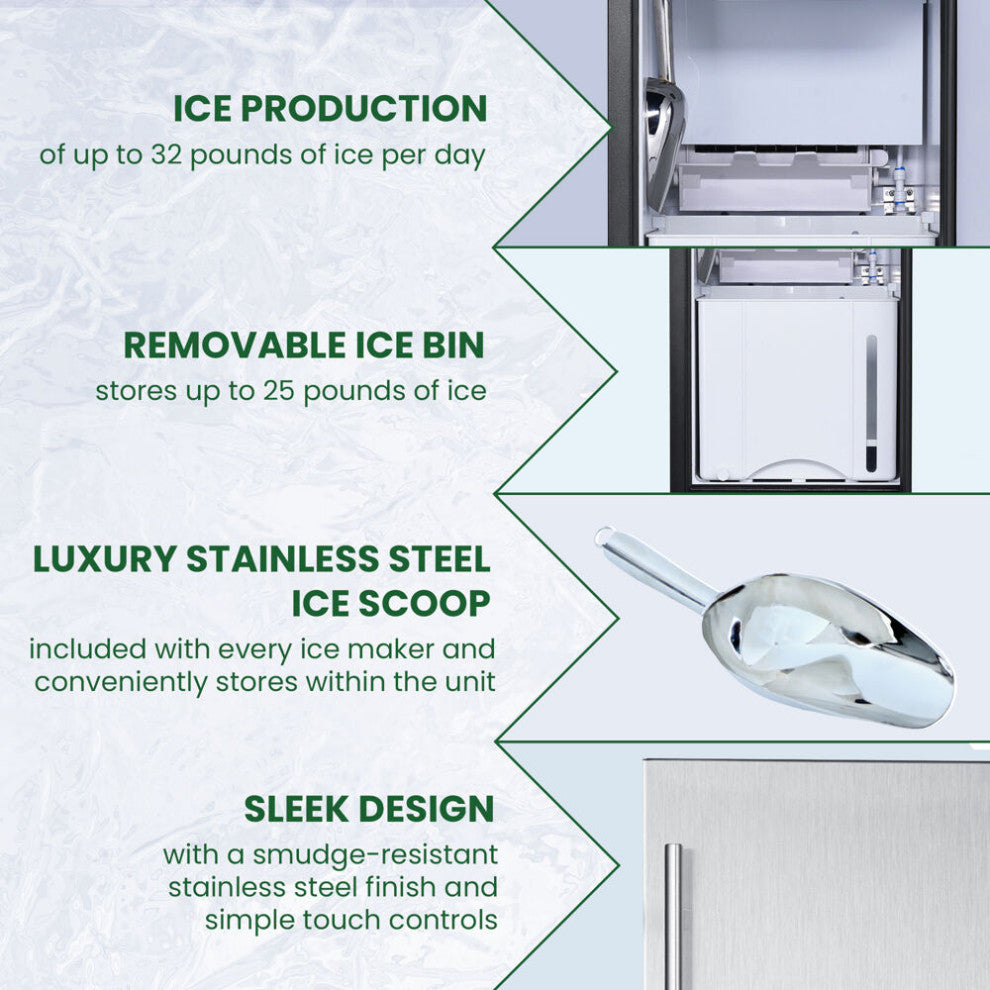 Studio Series 15" Stainless Steel Undercounter Ice Maker, Touch Controls