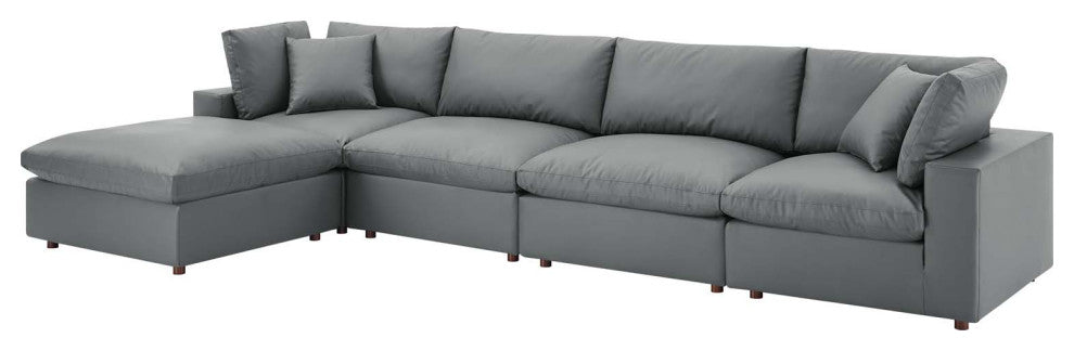 Sectional Sofa Set, Faux Vegan Leather, Gray, Modern, Lounge Hospitality