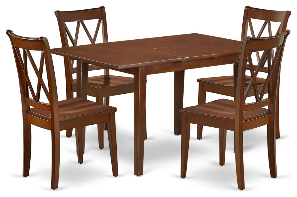 5Pc Rectangular 48/60 Inch Table With 12 In Leaf And 4 Double X Back Chairs