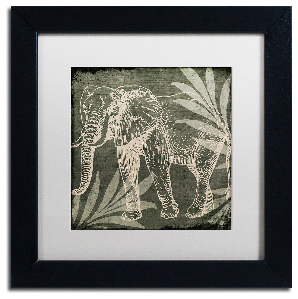 Color Bakery 'Elephant 1' Art, Black Frame, White Matte, 11"x11"