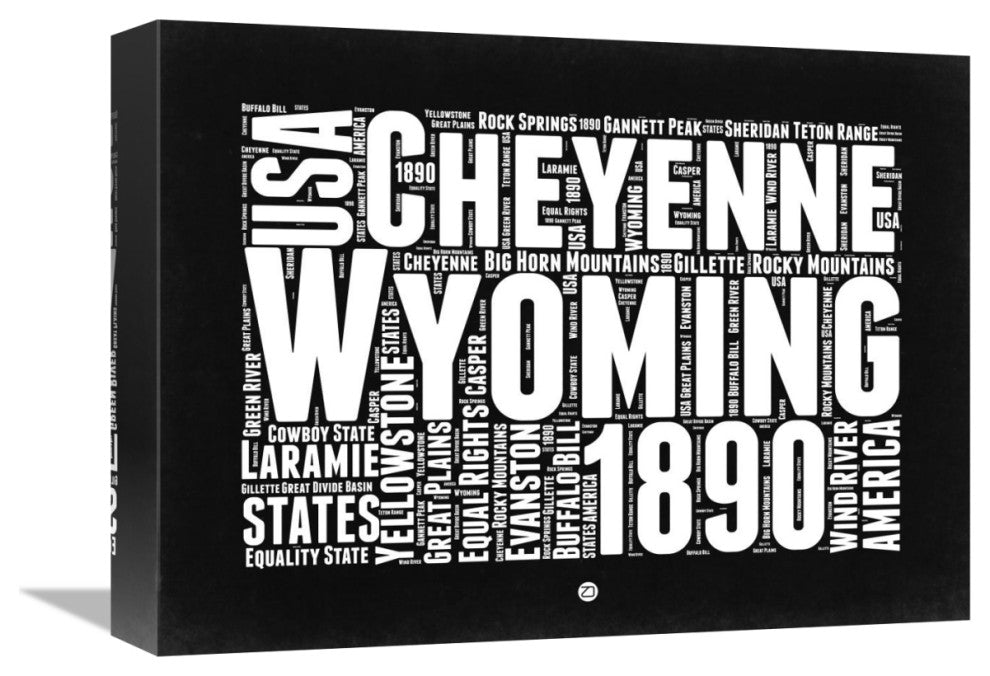 "Wyoming Black and White Map" Fine Art Print