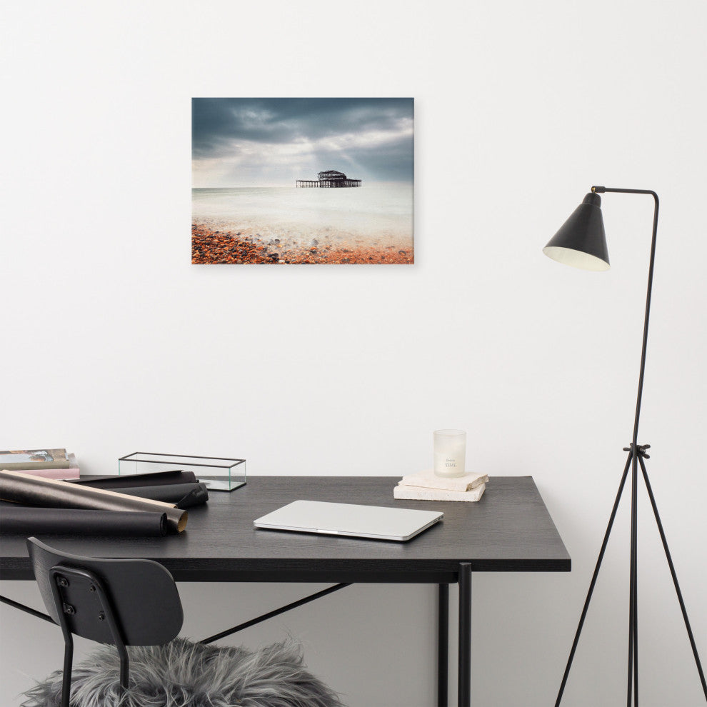 Abandoned West Pier Coastal Seascape VGT Landscape Photo Canvas Wall Art Print, 18" X 24"