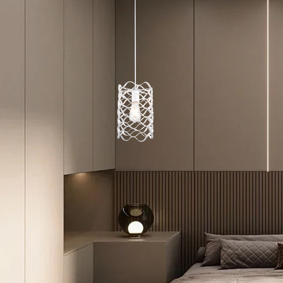 7" White Kitchen Island Wave Design Single Pendant Light- Dimmable