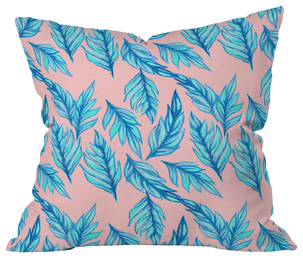 Lisa Argyropoulos Blue Leaves Pink Throw Pillow