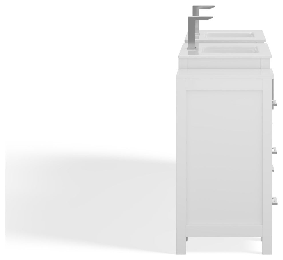 The Pullman Bathroom Vanity, White, 96", Double Sink, Freestanding