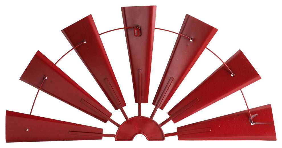 32"L Galvanized Farmhouse Half Wind Spinner Wall Decor, Red