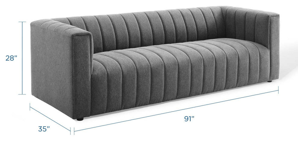 Tufted Sofa, Fabric, Dark Gray, Modern, Living Lounge Hotel Hospitality