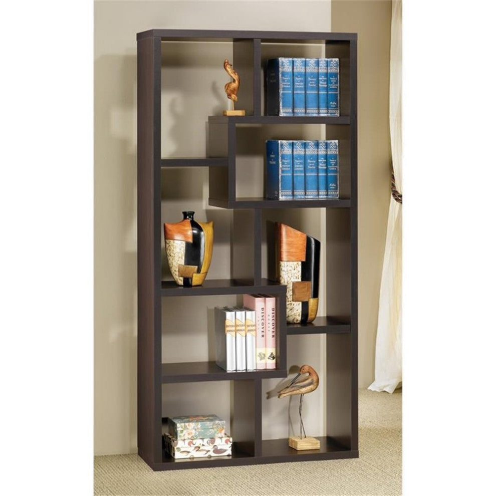 Bowery Hill Asymmetrical Bookcase in Cappuccino