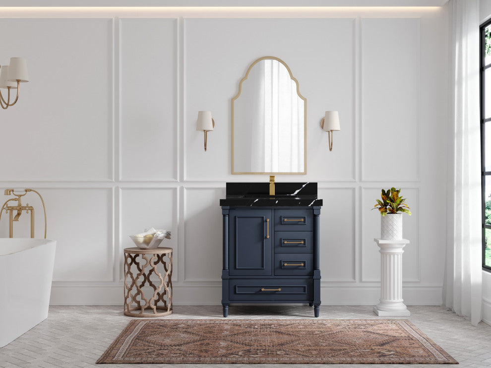 Aberdeen 30 Single Sink Bath Vanity in Hale Navy Blue  2" Calacatta Black