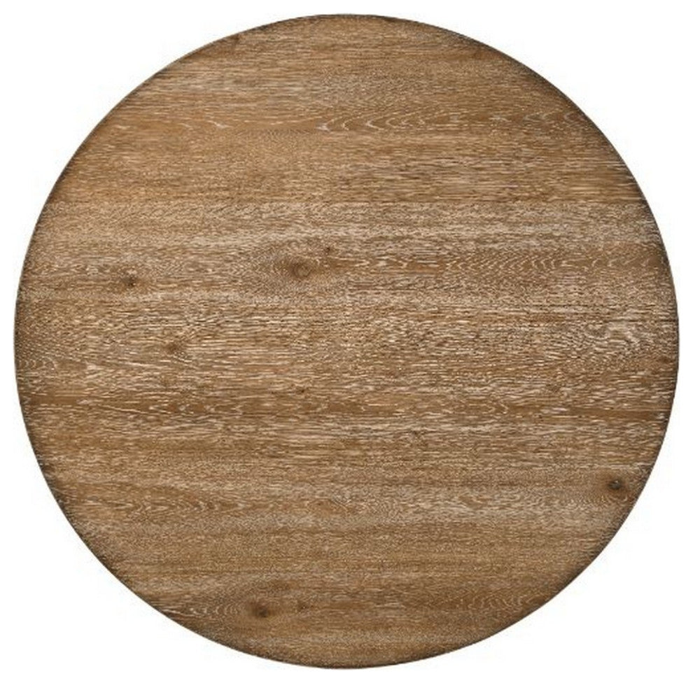 Benzara BM261741 Dining Table With Single Pedestal Base, Oak Brown