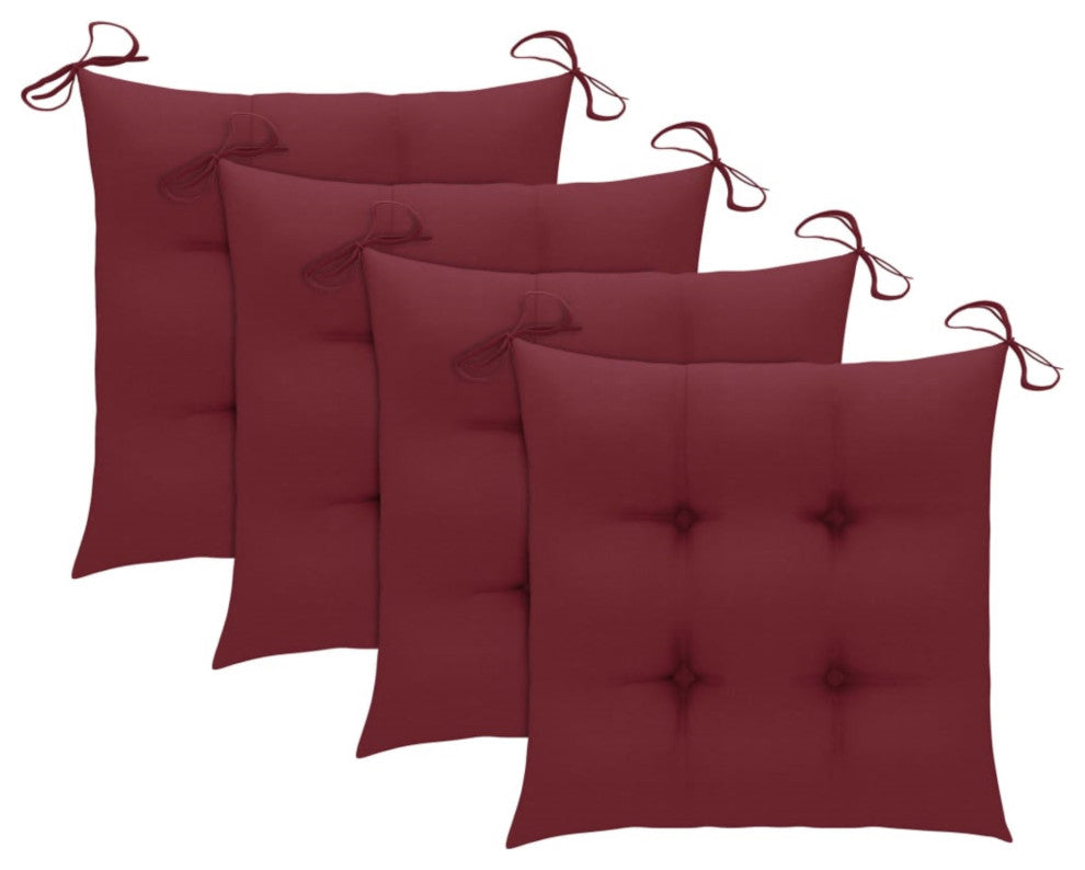 Vidaxl Garden Chairs, Set of 4, With Wine Red Cushions Solid Teak Wood