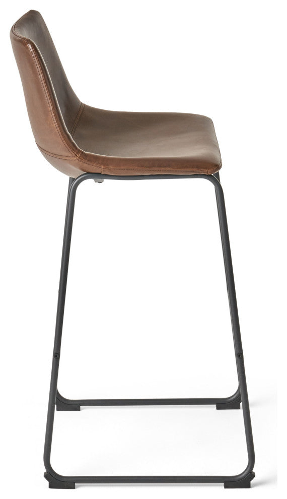 GDF Studio Central Vintage Brown Faux Leather Bar Stool, Set of 2, Brown, Pu