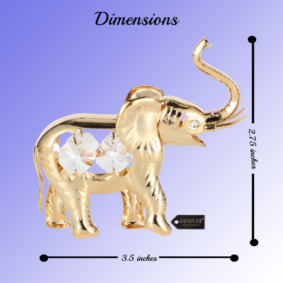 Matashi 24K Gold Plated Crystal Studded Elephant Ornament Christmas Gift