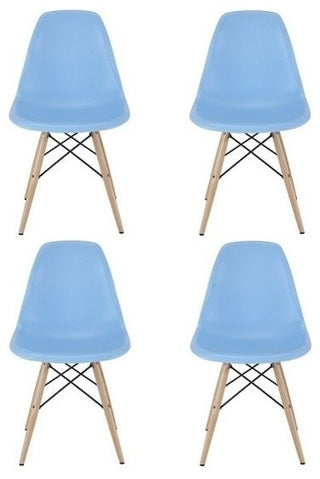 Light Blue Midcentury Modern Plastic Dining Chair, Set of 4