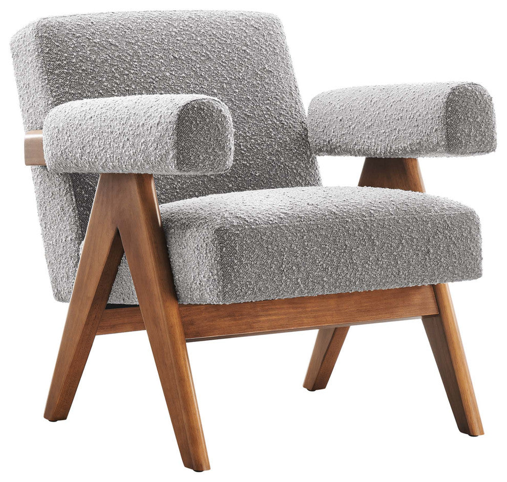 Lyra Boucle Fabric Armchair, Light Gray