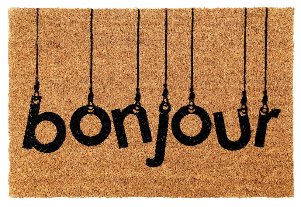 Sheltered Front Door Mat Coir Coco Fibers Rug 24x16, Bonjour