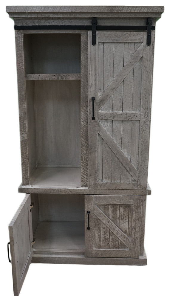 Barn Style Kitchen Pantry with Sliding Door, Gray