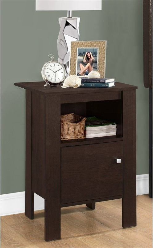 Accent Table, Cappuccino Night Stand With Storage