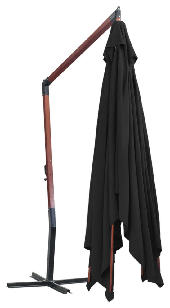 Vidaxl Hanging Parasol With Wooden Pole 157.5"x118.1" Black