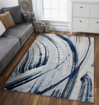 Illusions Elements Abstract Watercolor Area Rug, Ivory/Blue, 6'7 X 9'6