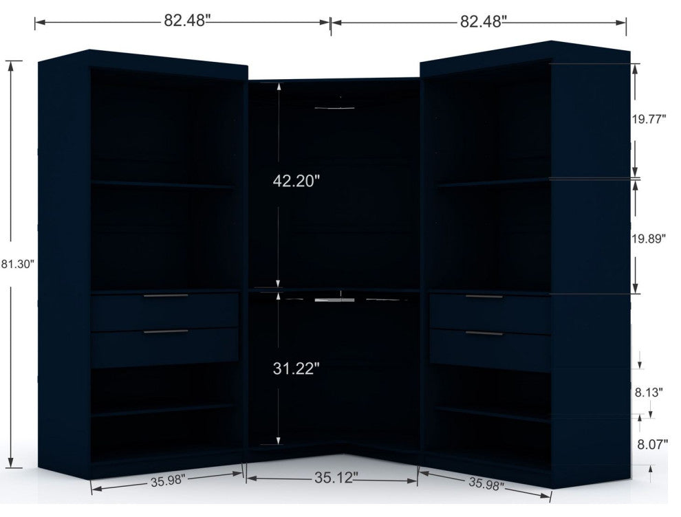 Mulberry Open 3 Sectional Corner Closet, Tatiana Midnight Blue