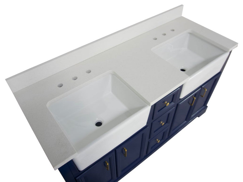 Zelda 60" Bathroom Vanity, Royal Blue, Quartz, Double