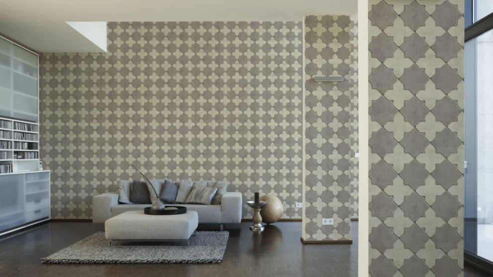 Mosaic Textured Wallpaper Featuring Star Shaped Tile, 374215