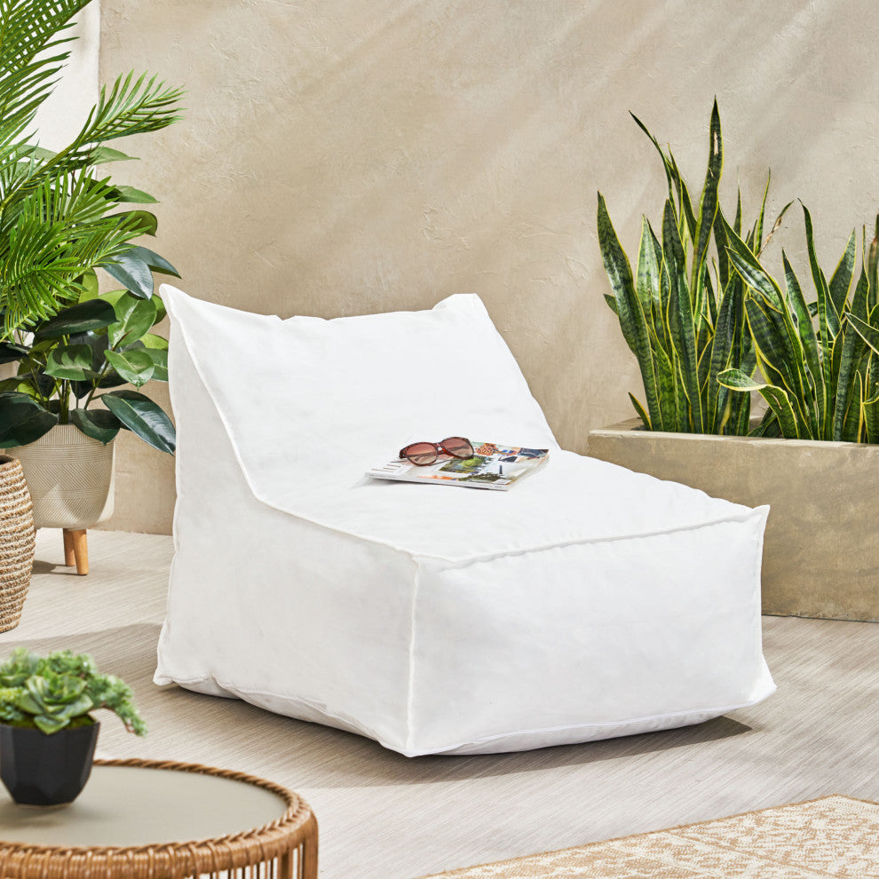GDF Studio Tulum Outdoor Water Resistant Fabric Bean Bag Lounger, White