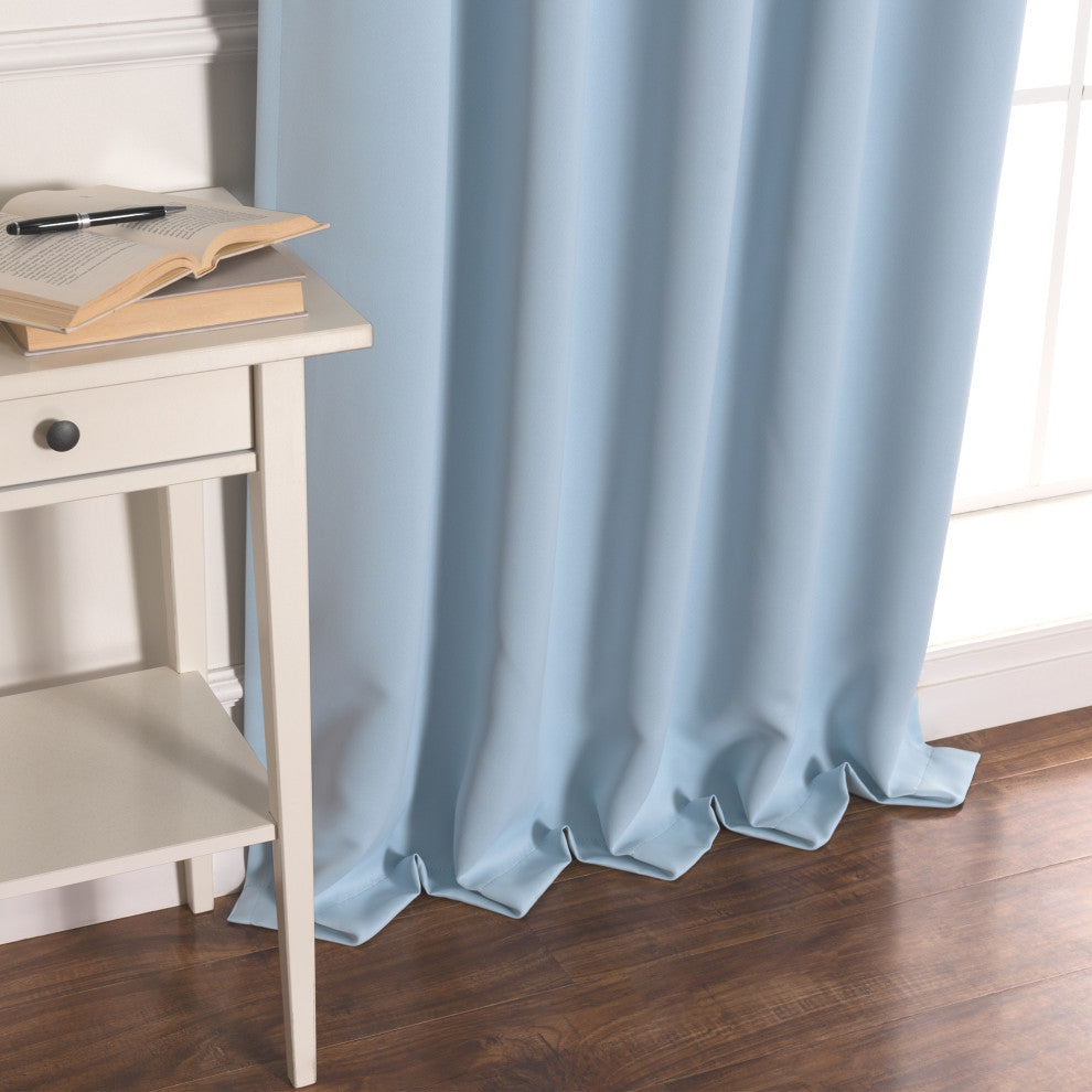 BANDTAB -Thermal Insulated Blackout Knotted Tab Curtain Set, Skyblue, 52" W X 63