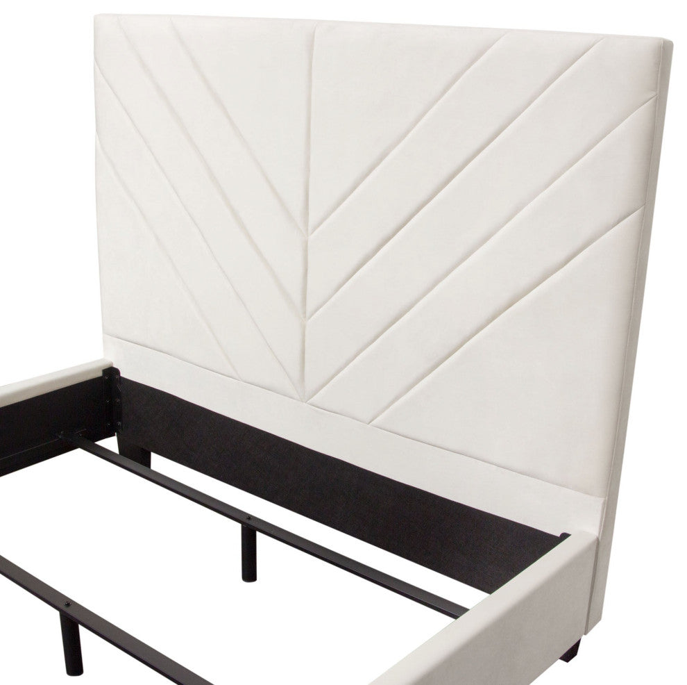 Vogue Queen Bed, Light Cream Velvet