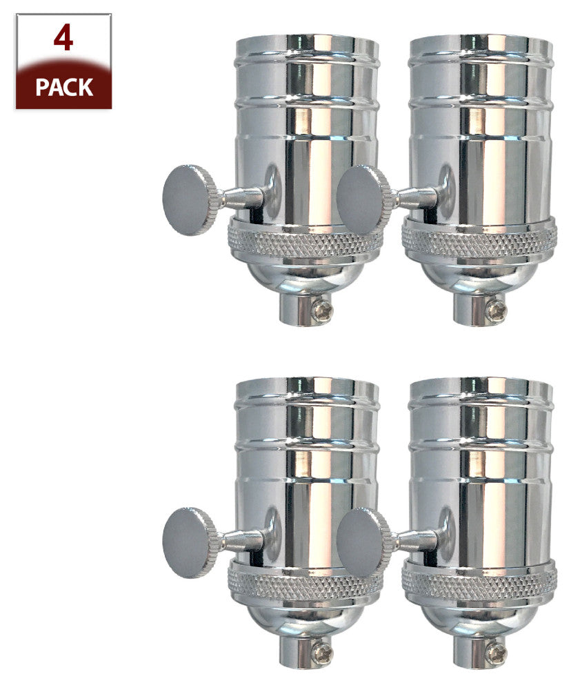 Royal Designs, Inc. On/Off Turn Knob Lamp Socket, Polished Nickel, Set of 4