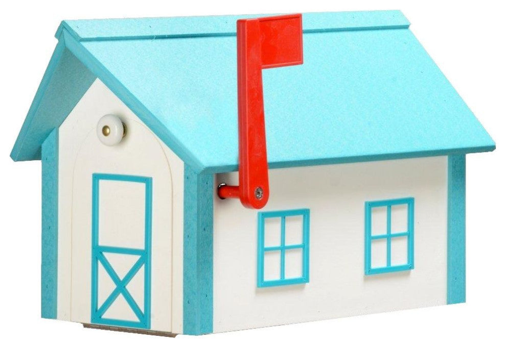 Poly Roof Standard Mailbox, White & Aruba Blue, Matching Roof