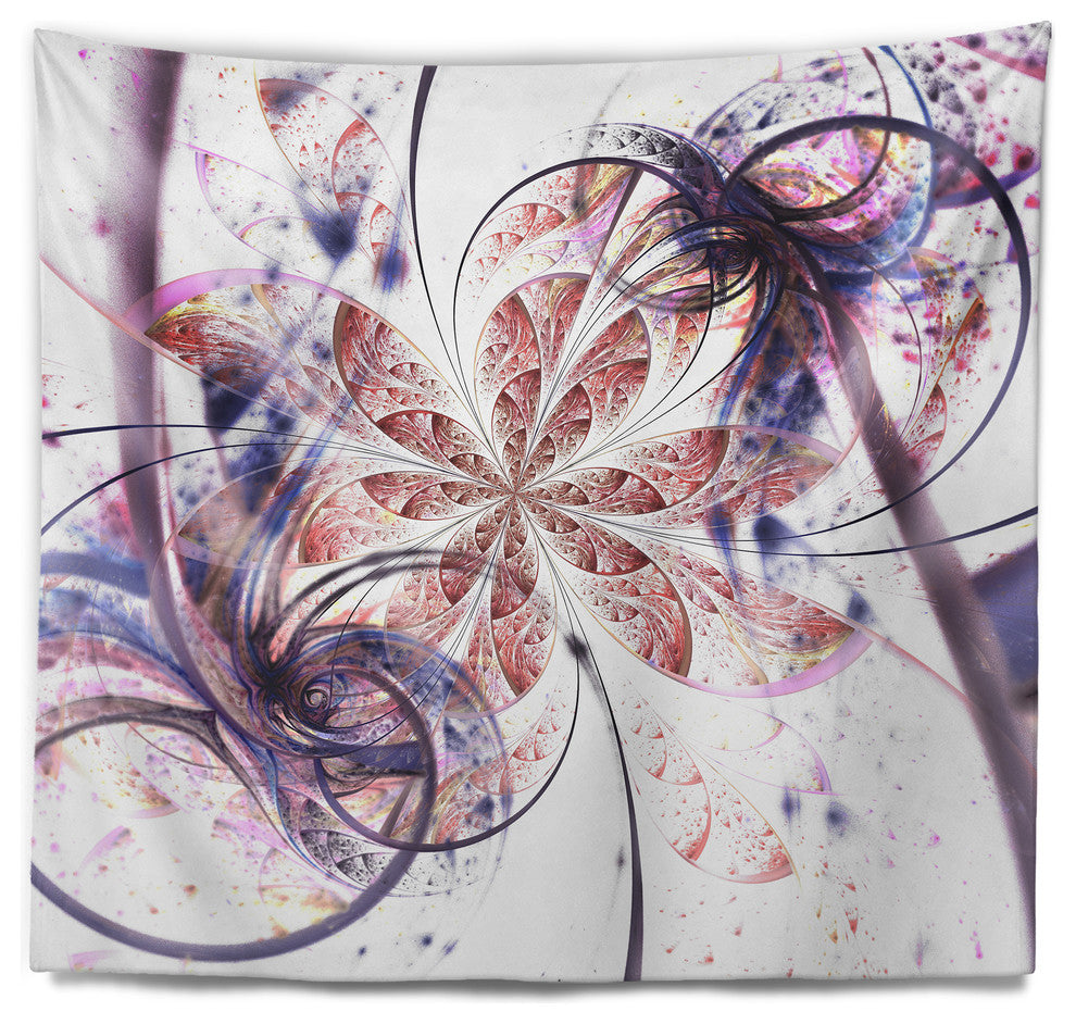 Blue Pink Fractal Flower Pattern Abstract Wall Tapestry, 60"x50"