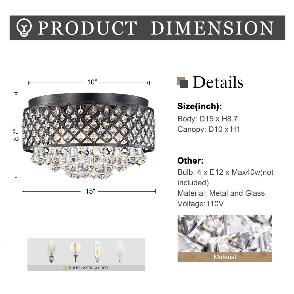 Chloe 4-light Antique Black Flush Mount Chandelier