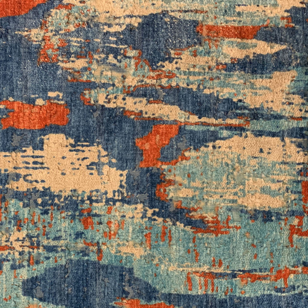 Plutus Blue Hidden Velvet Damask Luxury Throw Pillow, 20"x36"