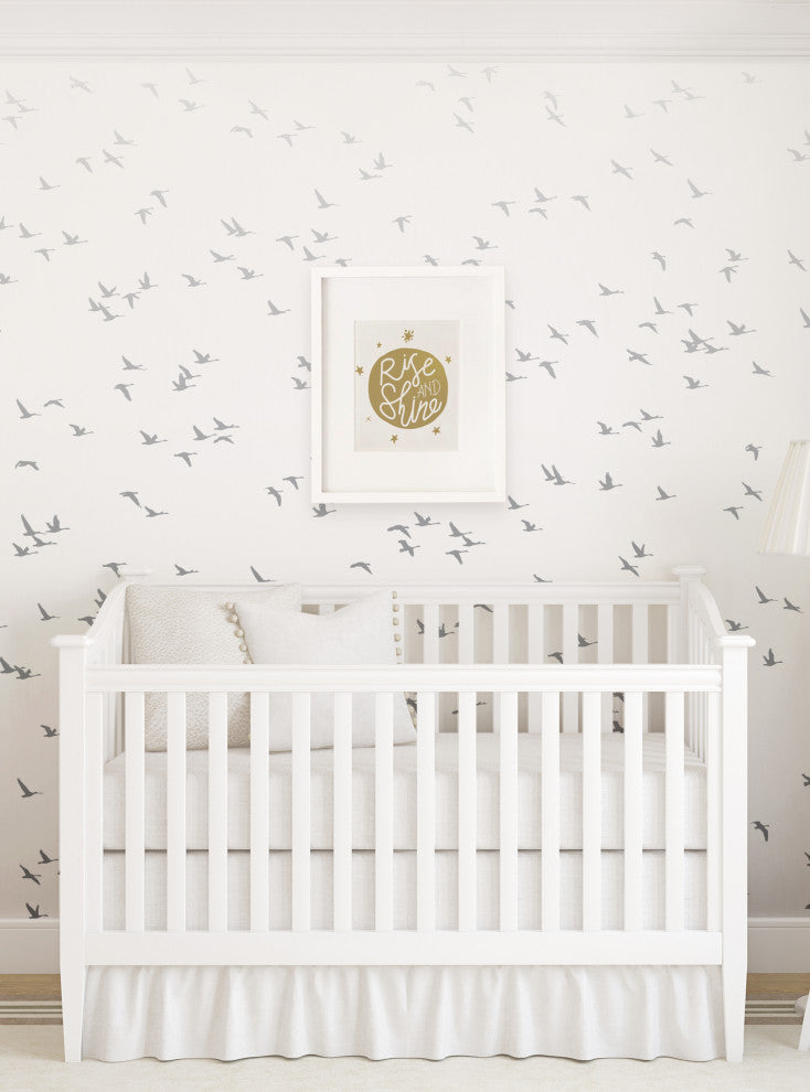 Soaring Birds Peel and Stick Vinyl Mural, Grey, 24"w X 96"h, Single