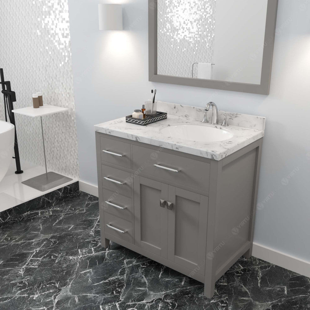 Caroline Parkway 36" Bath Vanity, Gray With Marble Quartz Top