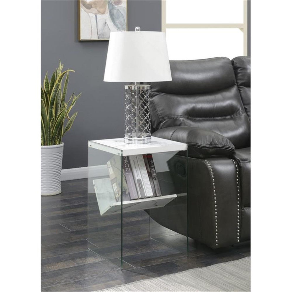 Convenience Concepts SoHo End Table in Faux White Marble Wood Finish
