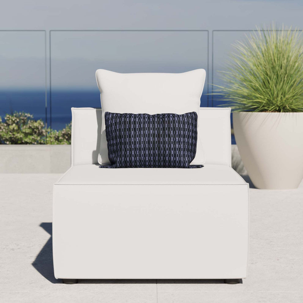 Sofa Middle Chair, Fabric, White, Outdoor Patio Balcony Cafe Bistro Garden