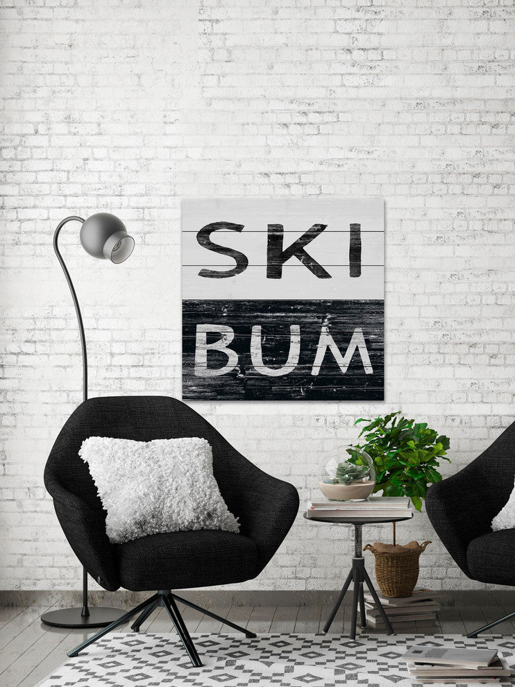 "Ski Bum" Painting Print on White Wood, 32"x32"