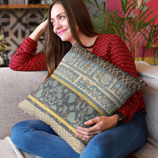 Plutus Blue Ancient Border Luxury Throw Pillow, 12"x20"