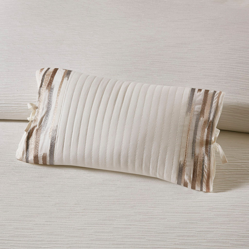N Natori Hanae Embroidered Cotton Oblong Decorative Pillow, White