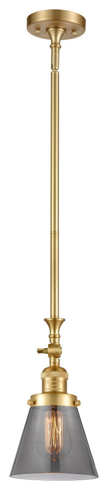 Small Cone 1 Light Mini Pendant, Satin Gold, Plated Smoke