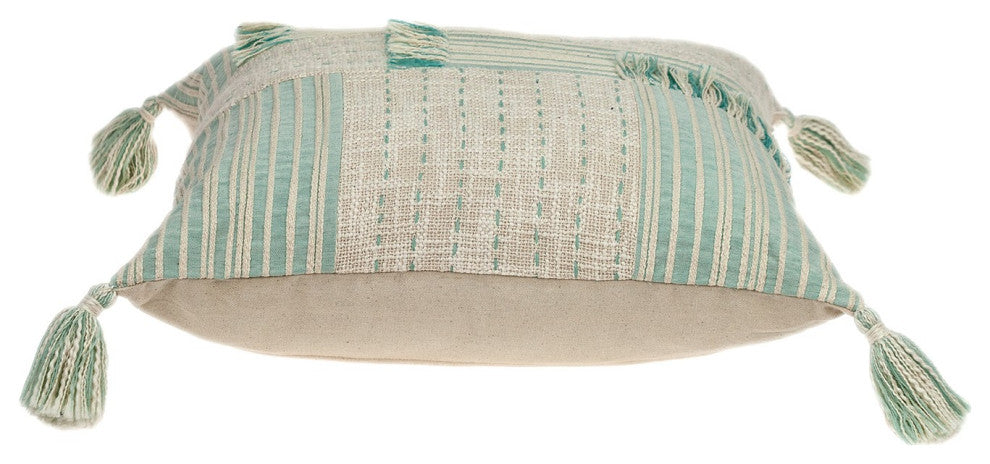 Cream and Mint Woven Throw Pillow