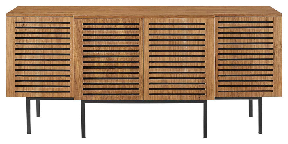 Console Entry Table Sideboard, Rectangular, Wood, Metal, Brown Walnut, Modern