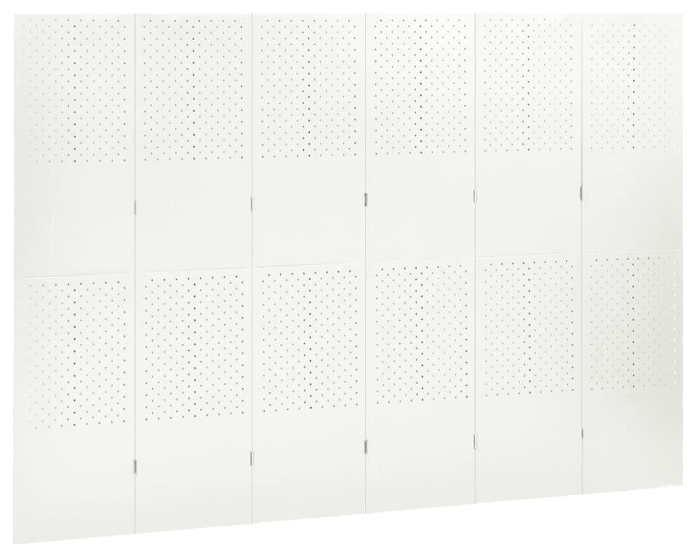 vidaXL Room Divider 6 Panel Freestanding Folding Privacy Screen White Steel